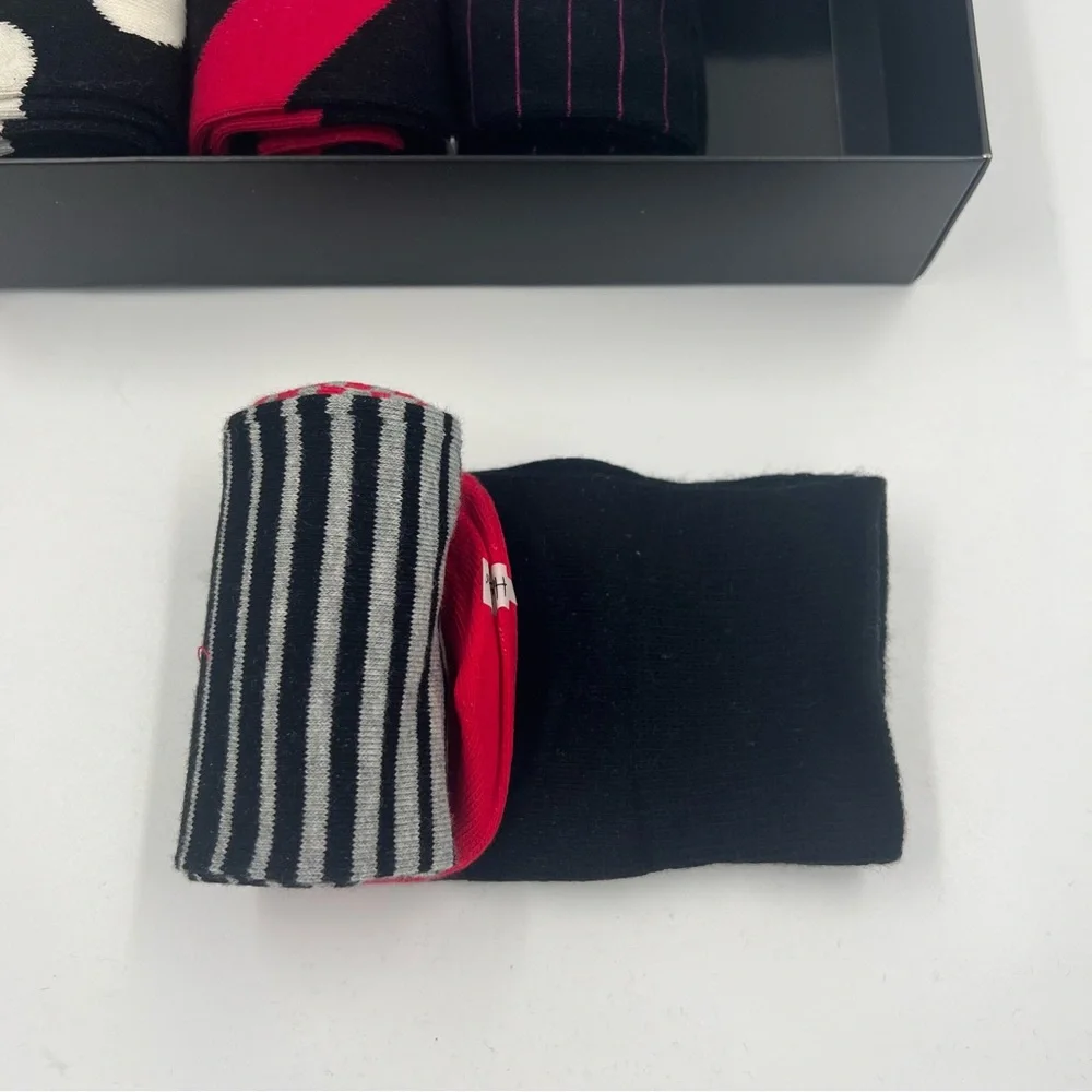NEW Happy Socks Four Pair Pack (10-13) Red/White/Black Stripe Polka Dots